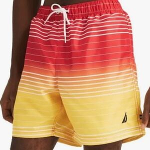 Nautica Men's Ombre Stripe Full Elastic Swim Trunks, Size M, Retail $69.50US